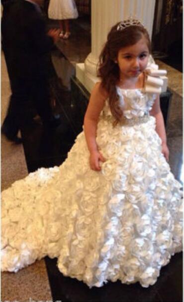 2017 Brand New Flower Girl Dresses with Train Rose Party Pageant Communion Dress for Wedding Little Girls Kids/Children Dress