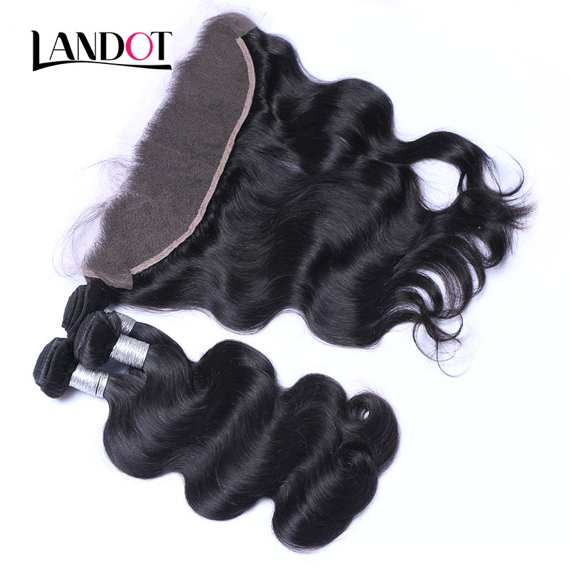 Lace Frontal Closure With 3 Bundles Brazilian Virgin Hair Peruvian Indian Malaysian Body Wave Remy Human Hair Weaves Closure 13x4 Ear to Ear