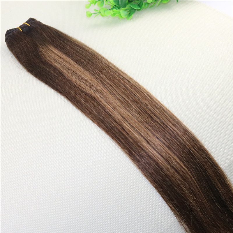 Human Hair Weave Ombre Dye Color Brazilian Virgin Hair Weft Bundle Extensions Two Tone 4#Brown To #27 Blonde