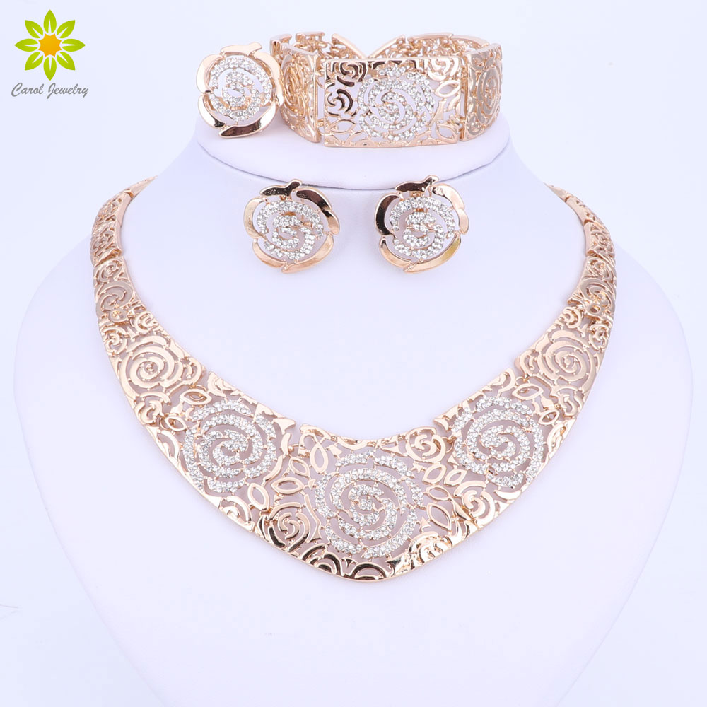 Fashion Wedding African Jewelry Sets Gold Color Carving Flower Statement Crystal Necklaces Earring Bracelet Ring Set
Fashion Wedding African Jewelry Sets Gold Color Carving Flower Statement Crystal Necklaces Earring Bracelet Ring Set