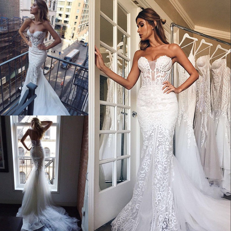 gorgeous lace mermaid wedding dresses sheer plunging neck buttons back bridal gowns sweep train trumpet tulle wedding dress, Gold
gorgeous lace mermaid wedding dresses sheer plunging neck buttons back bridal gowns sweep train trumpet tulle wedding dress, Gold