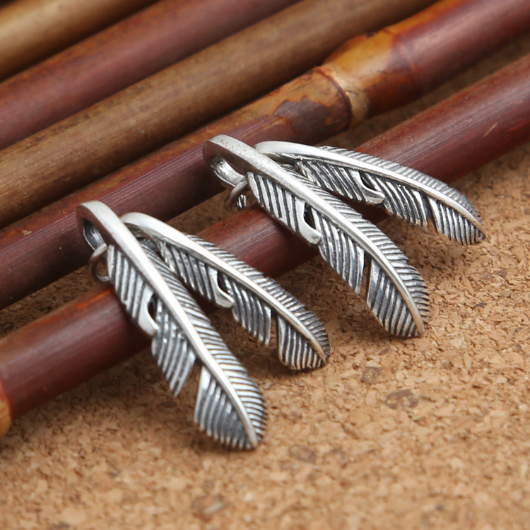 925 sterling silver vintage necklace pendants hand-made designer jewelry pendants double feather design for men and women wholesale