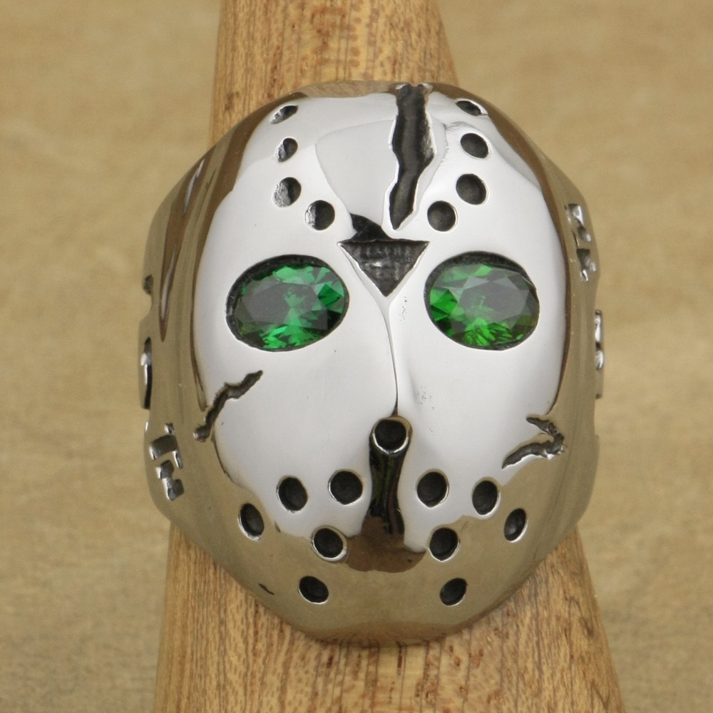 LINSION 316L Stainless Steel Halloween Jason Mask Hockey Green CZ Eyes Mens Biker Rocker Punk Ring Cubic Zirconia Ring 3F201
LINSION 316L Stainless Steel Halloween Jason Mask Hockey Green CZ Eyes Mens Biker Rocker Punk Ring Cubic Zirconia Ring 3F201