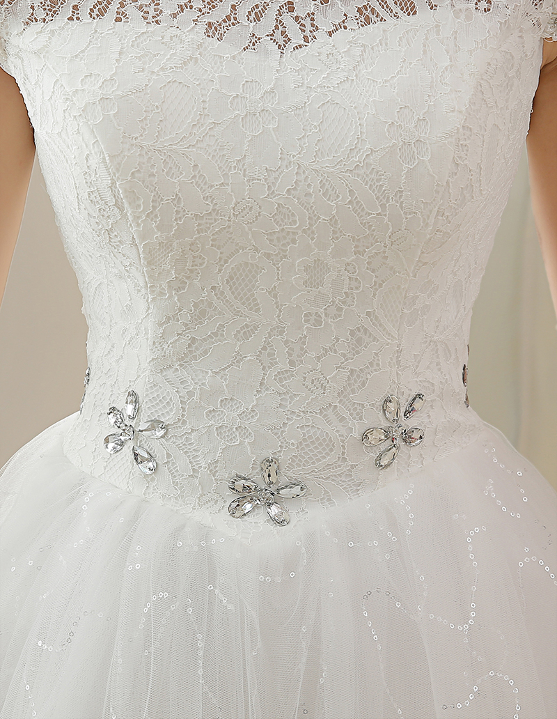 2017 White Evening Dresses Romantic Girls Women Cap Sleeve Bride Gown Fashion High Neck Ball Prom Party Homecoming Graduation Formal Dress