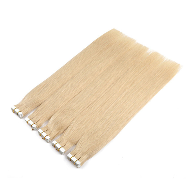 

Top quality 8A--Indian remy human hair ST wave 12"-26" PU tape on hair Extensions 2.5G Piece and 40pcs/100g pack dhl free, 613# bleach blonde