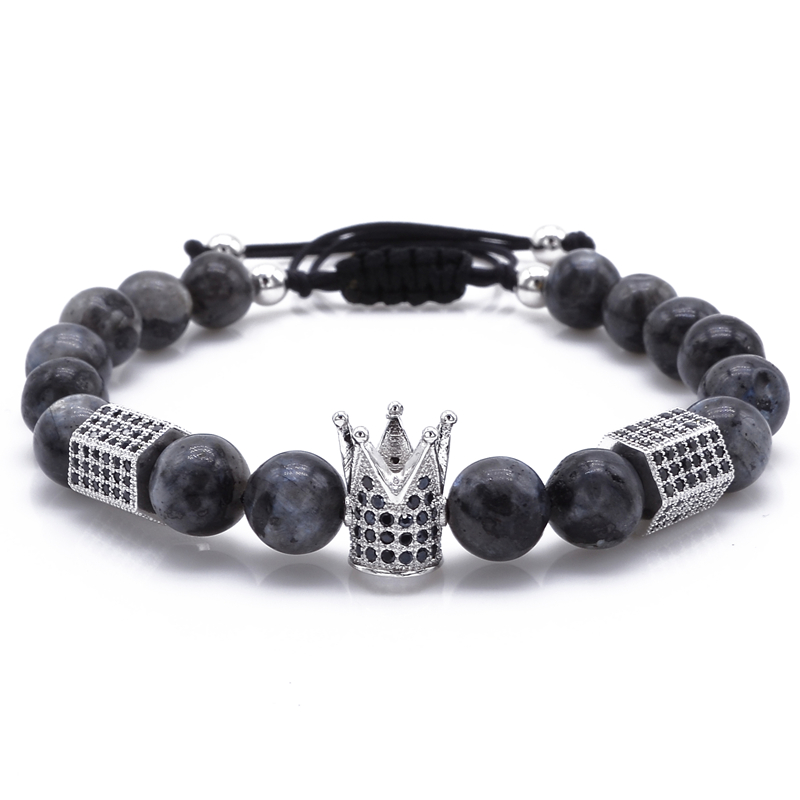Fashion Design the Imperial Crown and Hexagon Charms Strands Bracelets Natural Stone grains of Light for men women Twisted macrame Bracel