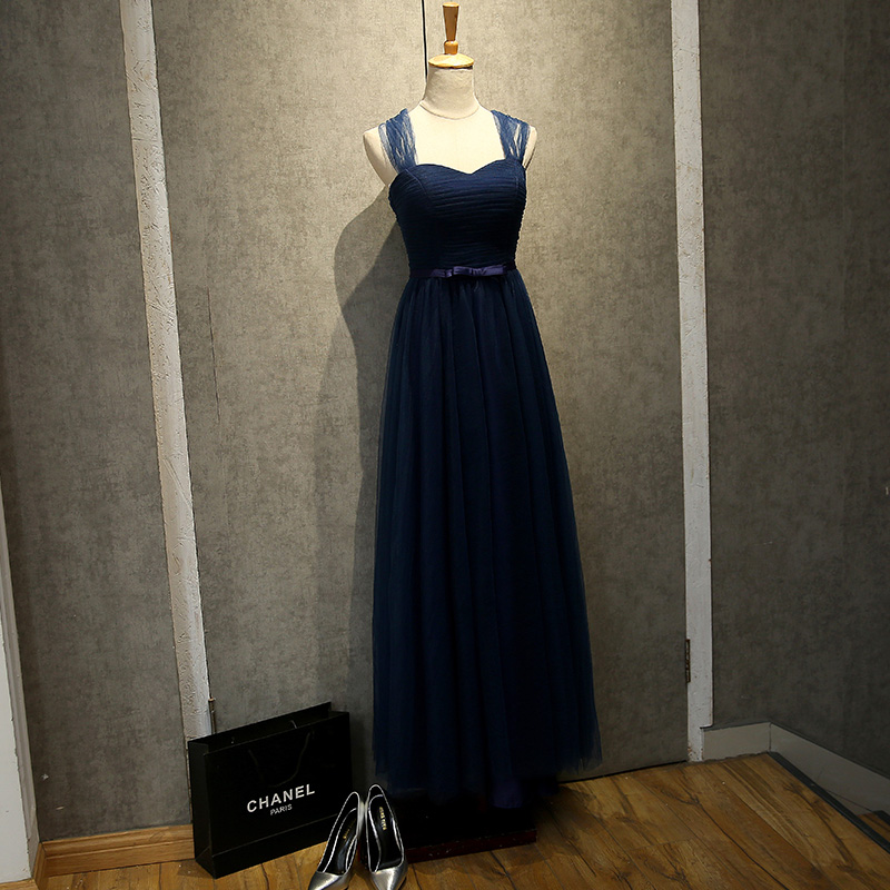 Dark Navy Bridesmaid Dresses Tulle Long Wedding Party Dress Evening Party Dresses Lace-up or Zipper Back as you want