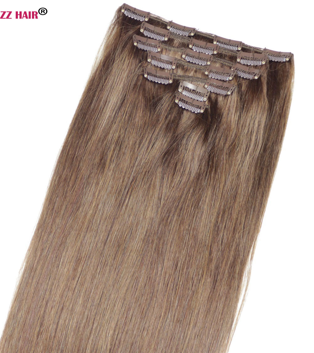 ZZHAIR 16"-26" 7pcs set Clips in/on 100% Brazilian Remy Human Hair Extension Full Head 100g-160g Natural Straight