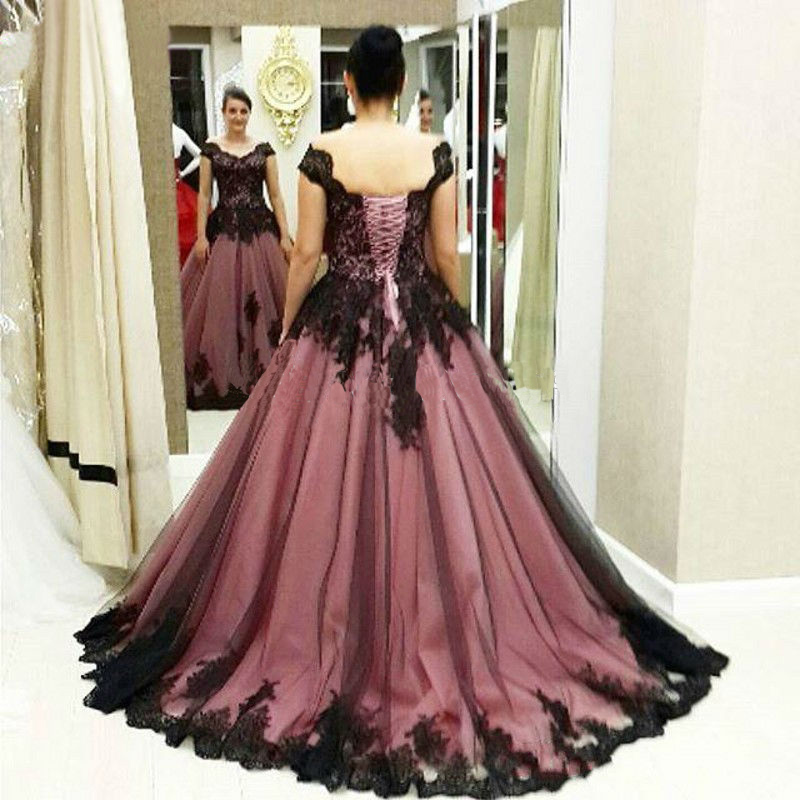 Cheap Plus Size short Sleeves Vintage Medieval Gothic Victorian Lace Party purple Wedding Dresses ball bridal gowns lace-up