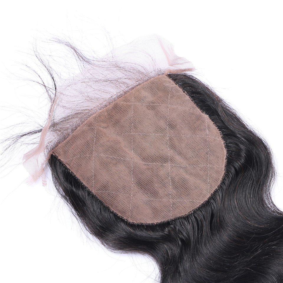 Free shipping Body Wave Silk Base Free Part Remy Human Closure Bleached Knots With Baby Hair Top Closures