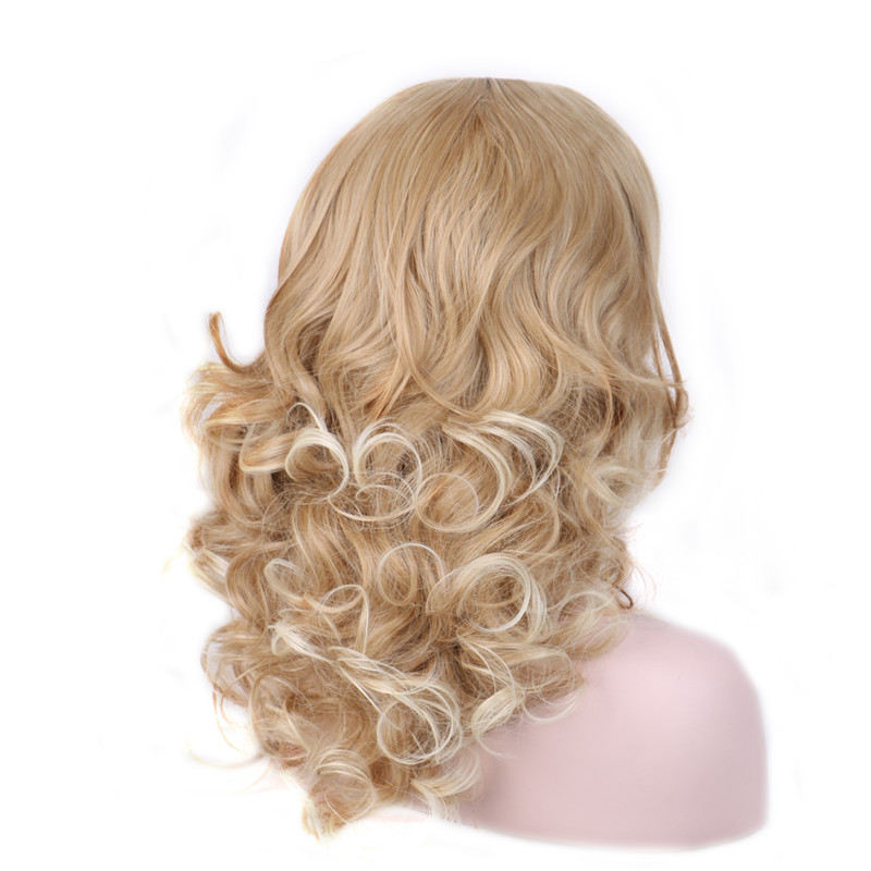 WoodFestival Long wavy Blonde wig Women Fashion curly synthetic hair wigs with bangs ladies heat resistant fiber Halloween Party