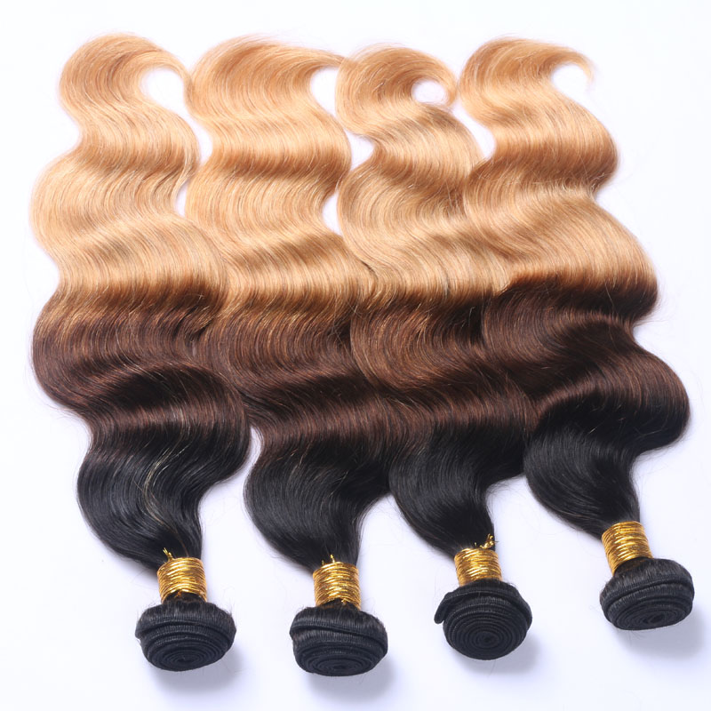 Dark Root Ombre Brown Strawberry Blonde Three Tone Colored Hair 1b 4 27 Color Blonde Human Hair Weft Bundles Ombre Hair Weaves