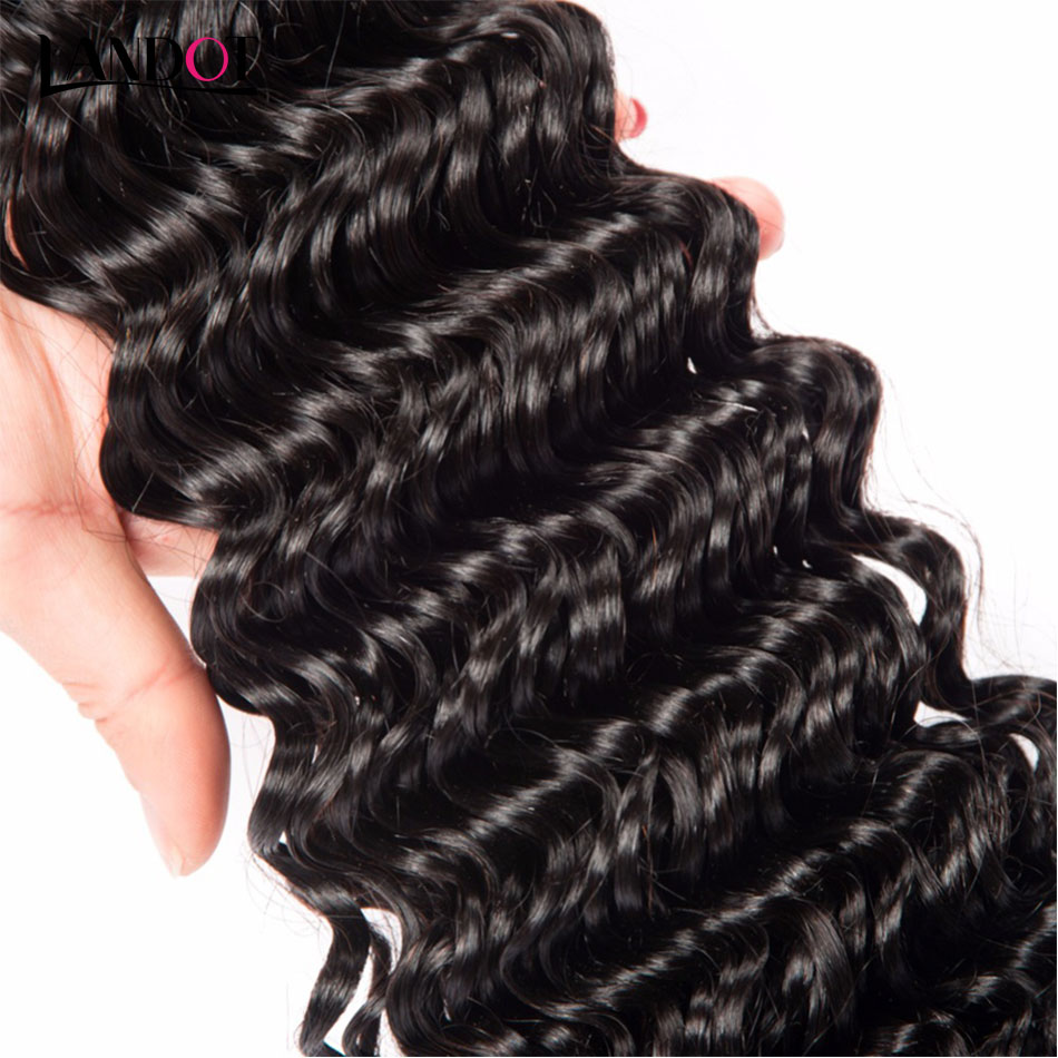 Peruvian Malaysian Brazilian Virgin Hair Weaves 3 Bundles with Top Lace Closure Deep Wave Curly 8A Indian Cambodian Remy Human Hair Closures