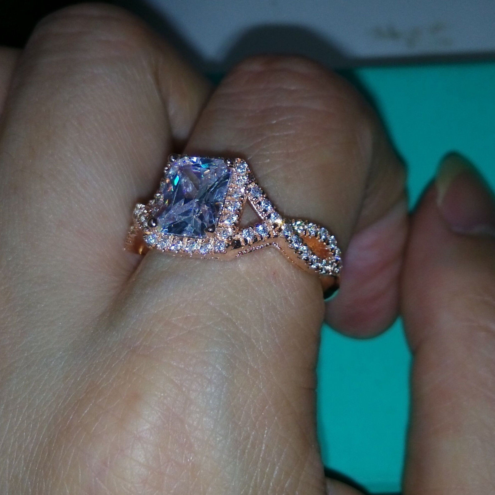 Wholesale Luxury Jewelry 925 Sterling Silver &Rose Gold PLated Princess White Topaz CZ Diamond Wedding Engagment Women Band Ring Size 5-11