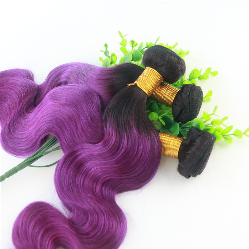 Human Hair Weave Bundles Ombre 1B Purple Two Tone Color Human Remy Hair Extensions Body Wave