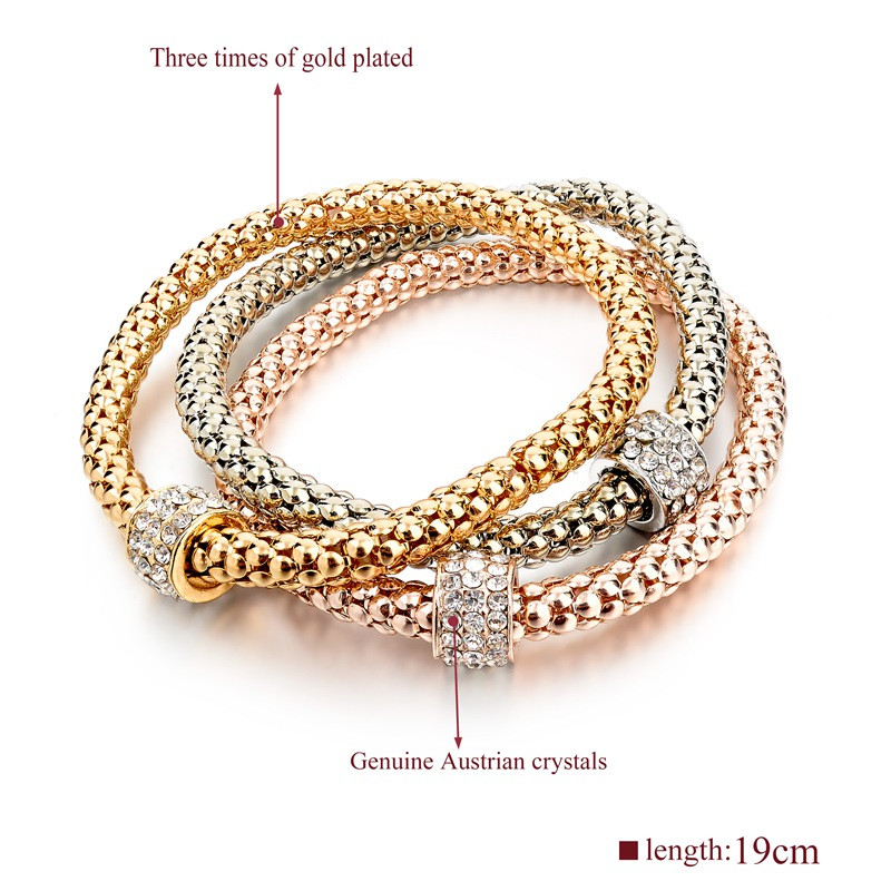 2017 Wedding Gold Plated Bracelets & Bangles Bracelet for Women Metal Chain Bracelet Fashion Jewelry 3pcs/lot
