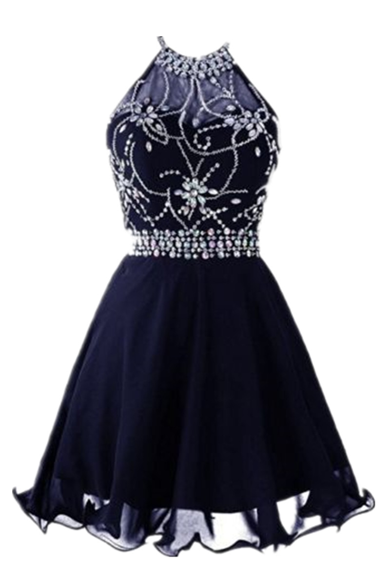 Sparkly Backless Halter Short Homecoming Gowns 2019 Chiffon A Line Real Picture Dark Navy Blue Graduation Cocktail Dresses Crystal Beadings, Black
Sparkly Backless Halter Short Homecoming Gowns 2019 Chiffon A Line Real Picture Dark Navy Blue Graduation Cocktail Dresses Crystal Beadings, Black