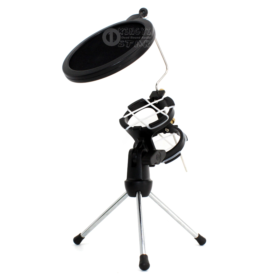 Desktop Adjustable Pop Filter Clip Mikrofon Tripod Folding Karaoke Microphone Stand Windscreen Mask Shield PC Recording Mic Holder