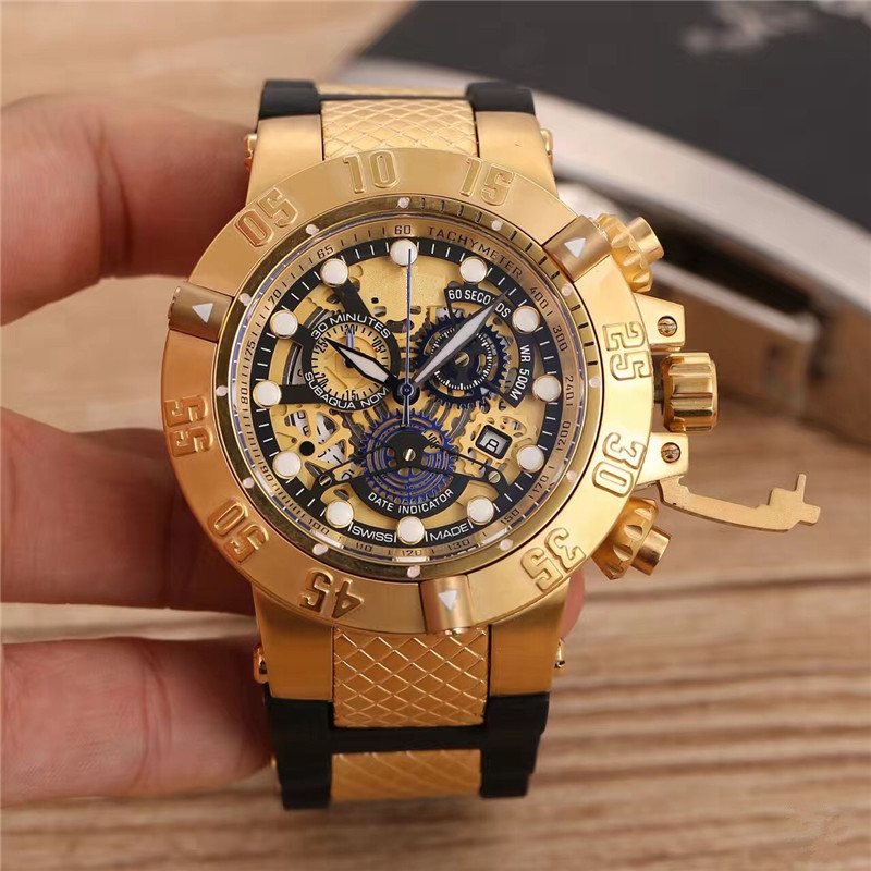 New arrival Top quality watch quartz stopwatch men's chronograph watches stainless watches men wristwatches rubber band in02