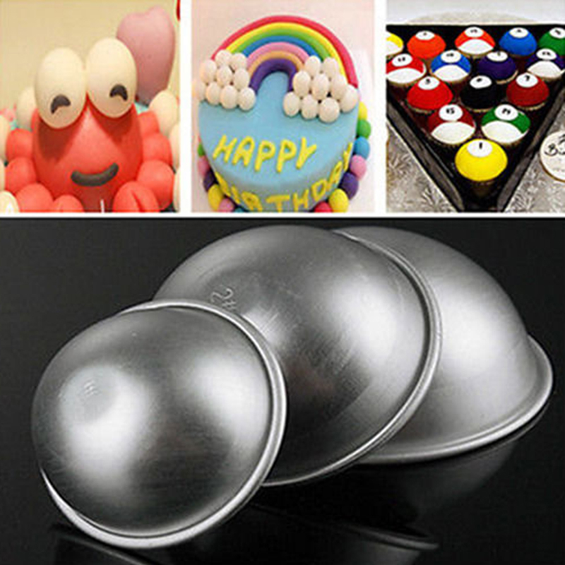 Wholesale- 2pcs 3D Aluminum Alloy Ball Sphere Bath Bomb Mold Cake Baking Pastry Mould 4.5 x 2cm 5.5 x 2.5cm 6.5 x 3cm Wholesale Hot Sale