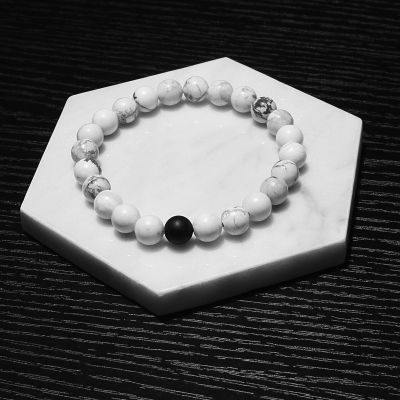His and Hers Couple Bracelet White Turquoise&Strands Black Matte Agate Stones Wrist Strap accessories Gift Valentine's Day Holiday Christmas Symb