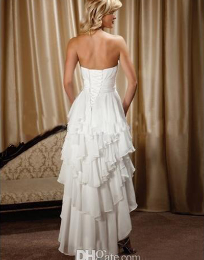 Hot Sale 2016 Short Front Long Back Chiffon Country Western Wedding Dresses Cheap Ruffles Tiered High Low Beach Bridal Gown Custom EN1201