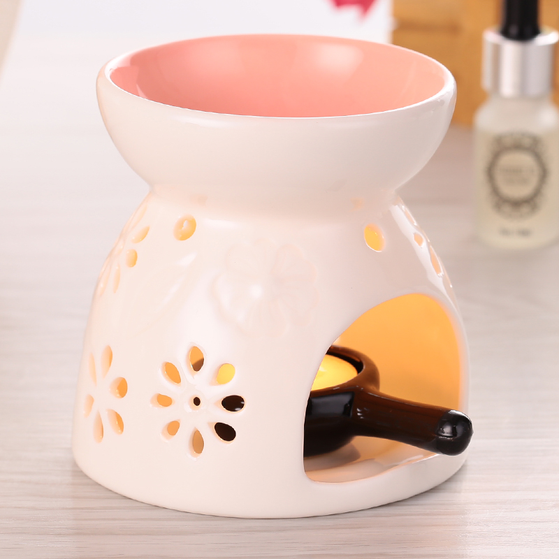 Wholesale- Fragrance Lamp Holder Furnace Incense Censer Lights Classic Pink Glaze Ceramic Oil Burner Candle Home Decor