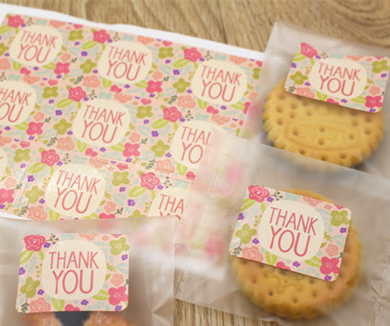 Pack of 100 Sheet Floral 'Thank You' Baking Stickers - 4x3cm Decorative Labels for Cookie Crafting & Gifts