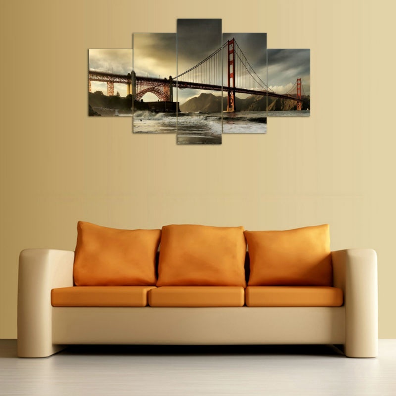 5Panel Modern Beautiful Golden Gate Bridge Oil Painting on Canvas for Living Room Wall Art Gift Decoration Home No Frame
