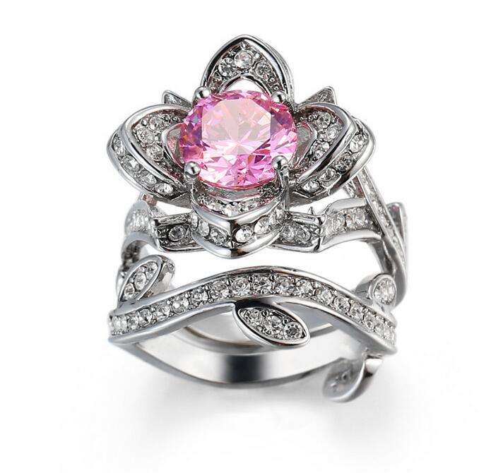 2017 Top Selling Wholesale Luxury Jewelry 925 Sterling Silver Filled Multi CZ Topaz Crystal Party Women Wedding Bridal Leaf Ring Set Gift