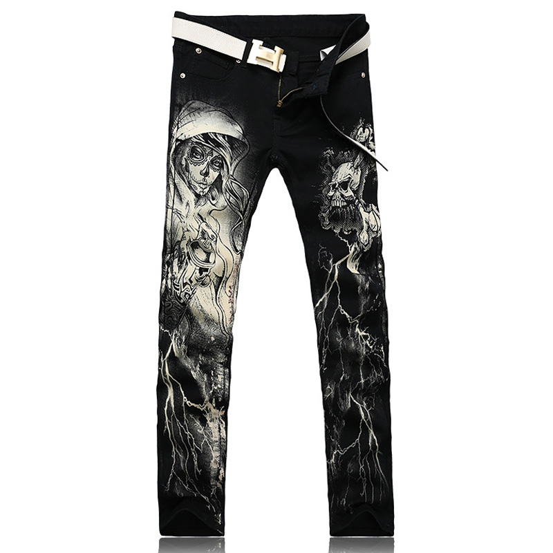 Wholesale-Men's fashion skeleton skull printed jeans Male slim fit black denim pants Long trousers
Wholesale-Men's fashion skeleton skull printed jeans Male slim fit black denim pants Long trousers