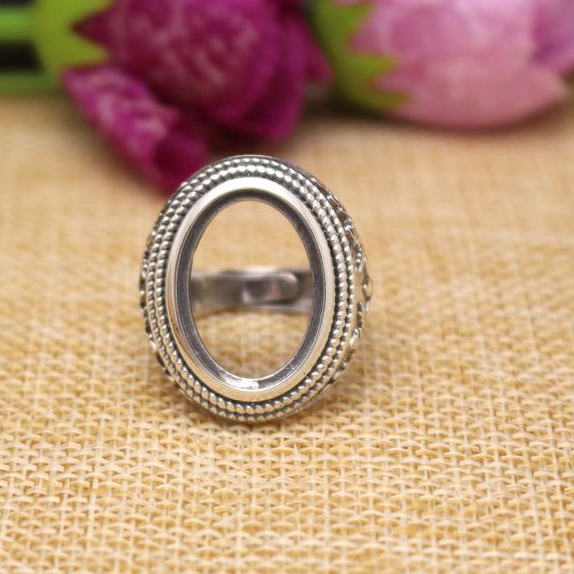 13X18mm Oval Cabochon Semi Mount Ring Art Nouveau 925 Sterling Silver Men Ring Engagement Wedding Party Jewelry