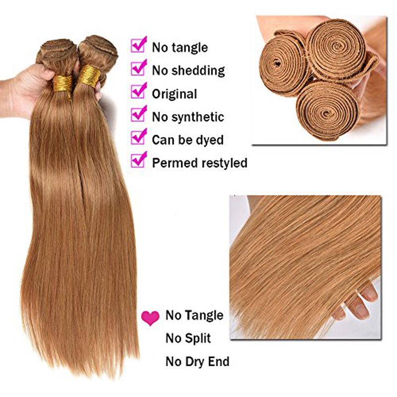 Free shipping Brazilian Siky Straight Bundles e 27# Honey Blonde Color Deal With Mixed Length 100% Human Hair Extensions