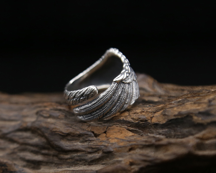925 sterling silver fashion jewelry vintage style band ring eagle wing design open end adjustable for men and women wholesale free shipping