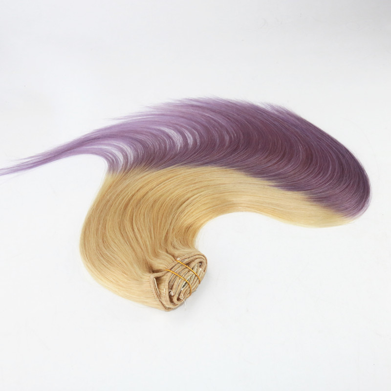 Ombre Color 613/Lavender Virgin Hair Straight Best Selling Top Grade Human Hair Clip In HairExtensions 100G Per Bundle