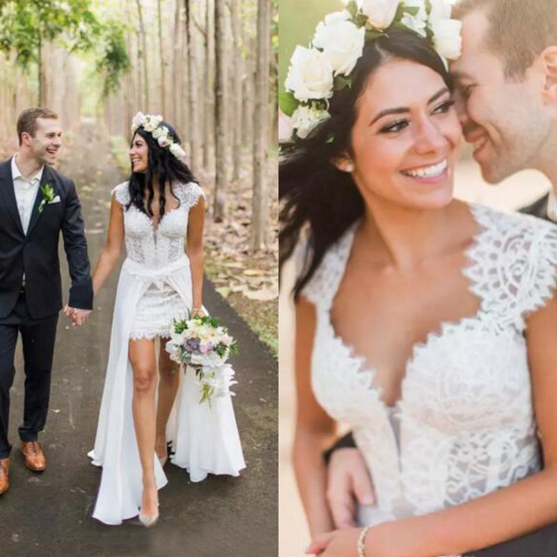 Bohemian Beach Overskirt Wedding Dress 2019 Sweetheart Neck Capped Sleeves Open Back Sheah Short White Lace Bridal Gown Custom Made Size, Champagne
Bohemian Beach Overskirt Wedding Dress 2019 Sweetheart Neck Capped Sleeves Open Back Sheah Short White Lace Bridal Gown Custom Made Size, Champagne