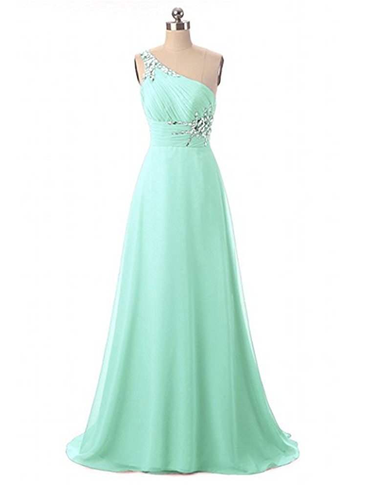 2017 New Red Chiffon Prom Dresses Beaded Crystals One Shoulder Floor-Length Party Dress Floor-Length Evening Formal Long Party Gown BM79