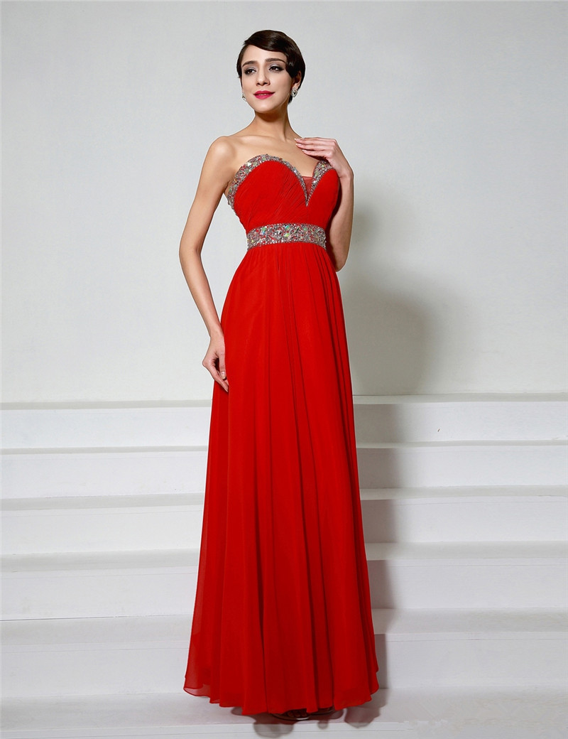 Sweetheart Crystal A-Line Formal Evening Dresses With Sequined Chiffon Floor-Length Plus Size Prom Party Celebrity Gowns BE17