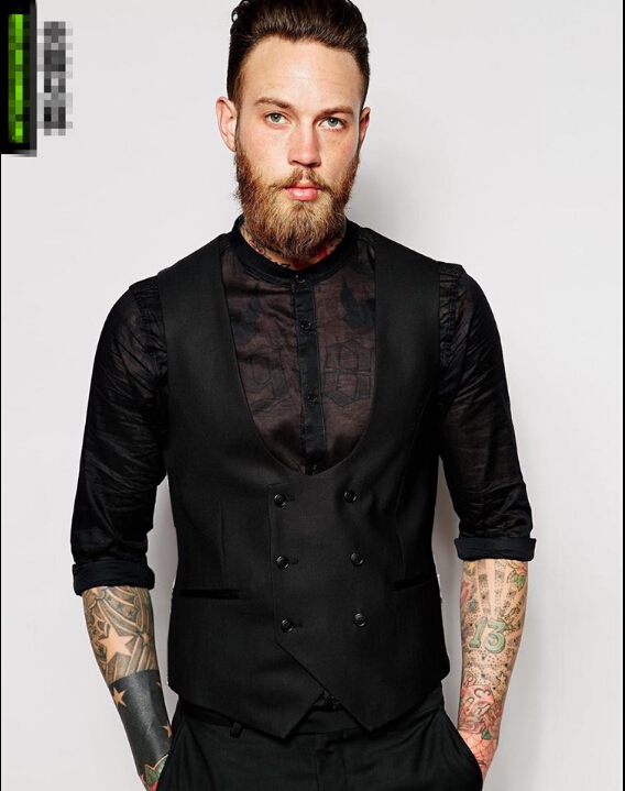 Wholesale- Double Breasted Men Solid Color Slim Fit Vest Plus Size S-4Xl Vintage Fashion Men Blazer Vest Brand Clothing Men Vests A2672