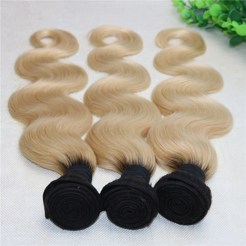 Ombre 1B 613 Bleached Blonde Hair Bundles Double Drown Body Wave Blonde Hair Weaves Brazilian Human Hair Wefts Dart Root Two Tone