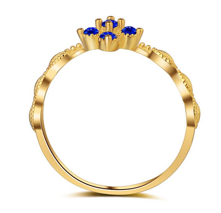 Wholesale Cute Handmade Luxury Jewelry 925 Sterling Silver Blue Sapphire CZ Diamond Four Leaf Gemstones Women Wedding Band Ring Gift Size5-9