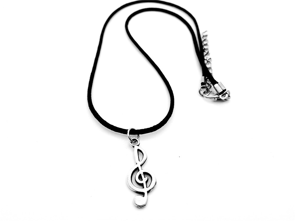 5PCS- Simple Musical Note Necklace Music Notation Theme Pendant Necklace Music Symbol Treble Clef Leather Rope Necklaces