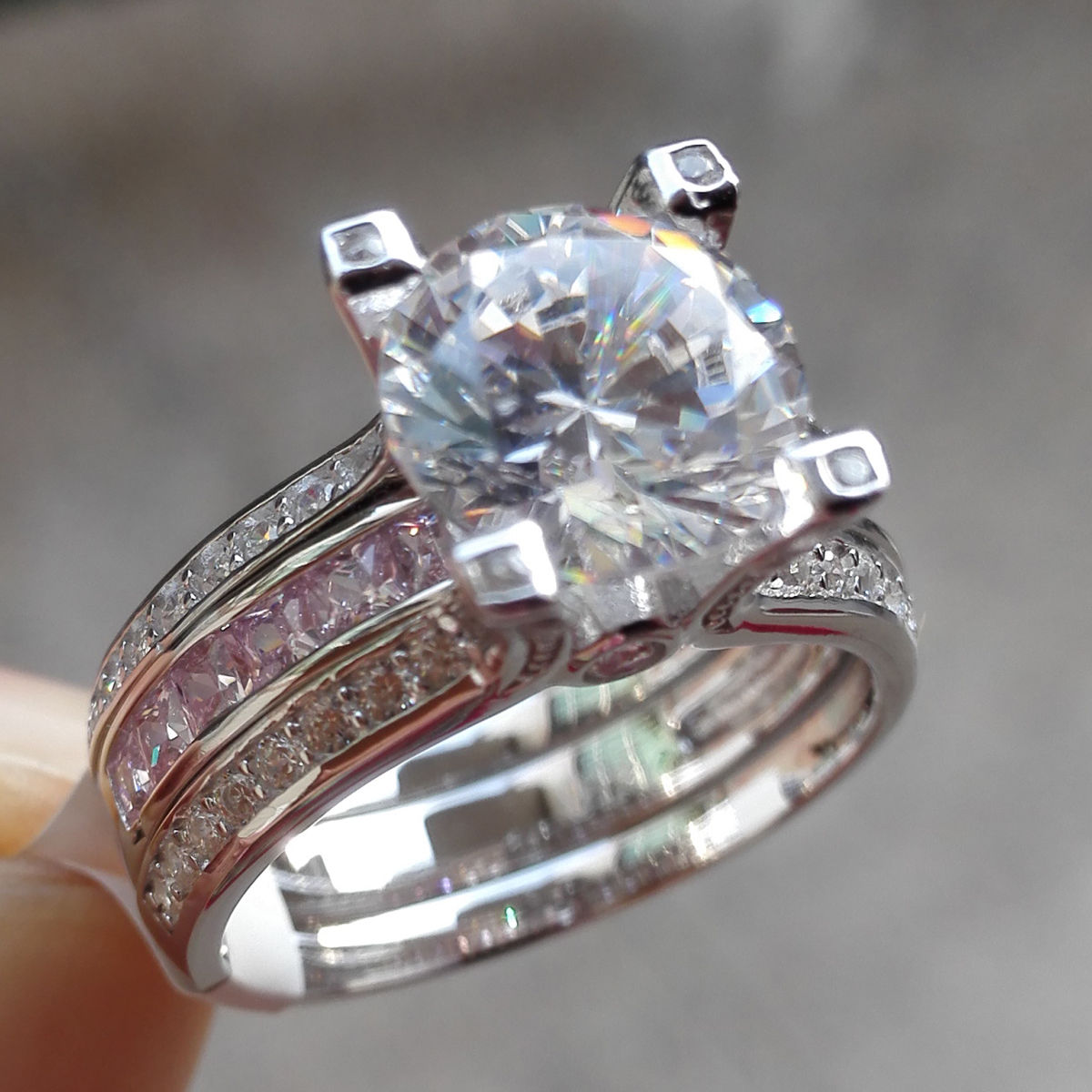 Victoria Wieck Choucong Fashion Jewelry 10KT White Gold Filled Roud Cut Pink Sapphire CZ Diamond Gemstone Wedding Engagement Women Ring Gift
