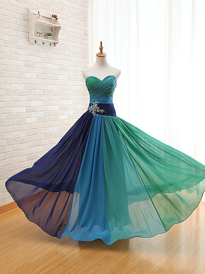 Robe de soiree Peacock Sweetheart Evening Dresses 2017 Chiffon Blue vestido de festa Long Bandage Prom Party Dresses Real Photos