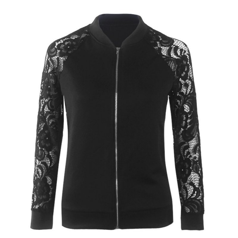 Women Lace Long Sleeve Vintage Suede Jacket Zip-Up Biker Coat Outerwear Coat Plus Size