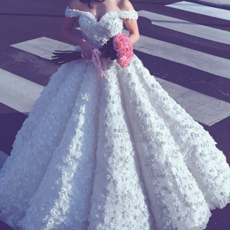 2017 Said Mhamad Pretty Wedding Gowns Sexy Off Shoulder 3D-Floral Appliques Charming Bridal Dresses Latest Fashion A Line Wedding Dresses