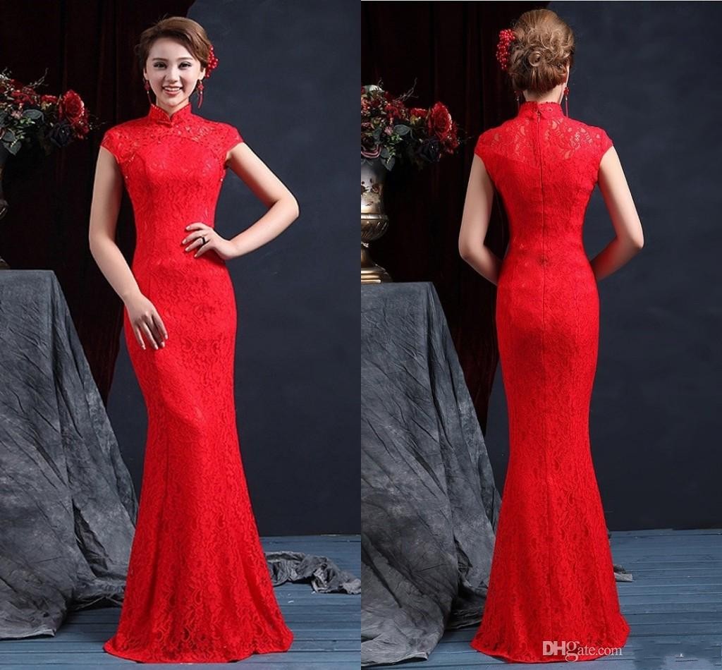 High Quality High Neck Sleeveless Chinese Mermaid Cheongsam Wedding Dresses Floor Length Zipper Back Red Lace Wedding Dress Bridal Gown, White
High Quality High Neck Sleeveless Chinese Mermaid Cheongsam Wedding Dresses Floor Length Zipper Back Red Lace Wedding Dress Bridal Gown, White