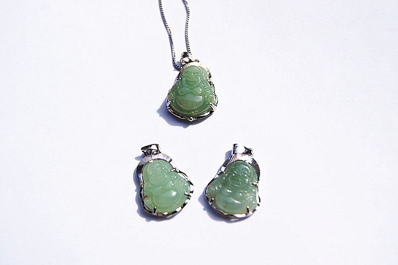 Handmade 925 silver inlaid jade Buddha pendant, green jade necklace pendant, best gift.