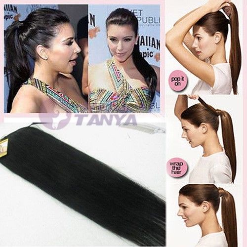 yaki drawstring ponytail hairpiece for black women wraps Clip in yaki straight Brazilian virgin hair Ponytail 4colors free ship 120g