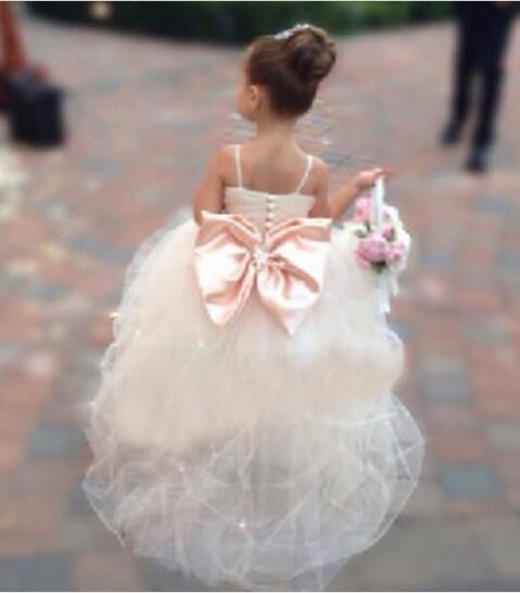 Pageant Dresses For Girls Spaghetti Sleeveless Flower Girl Dresses White Ivory Champagne Kids Ball Gowns Wedding Dress Sash Beading Belt